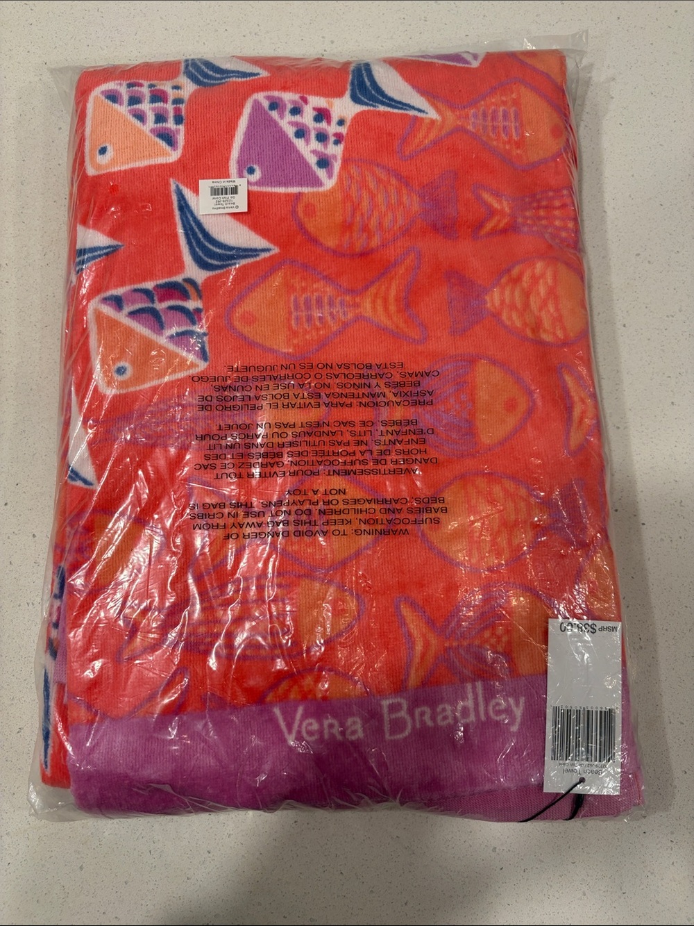Vera Bradley Orange, Pink & Purple Fish Print Towel